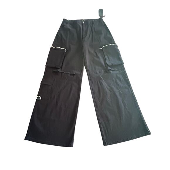 American Bazi Pants - American Bazi Los Angeles Cargo Wide Leg Black Pants Zipper Pockets Plus Size 2X